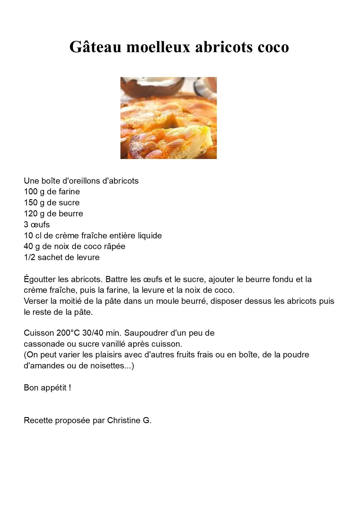 Gâteau moelleux abricots coco